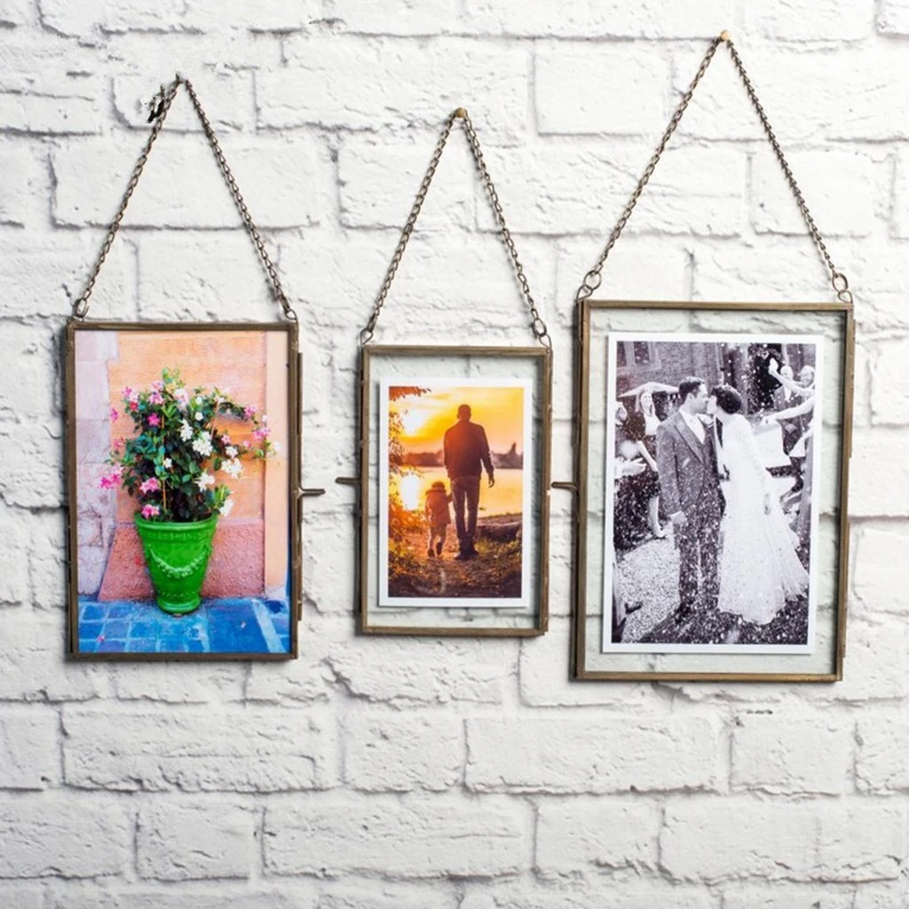 Interior Decoration Photo Frames Hanging Clear Glass Hanging Frame Photo Frame For Pictures Rectangle Wall Hang Picture Frame