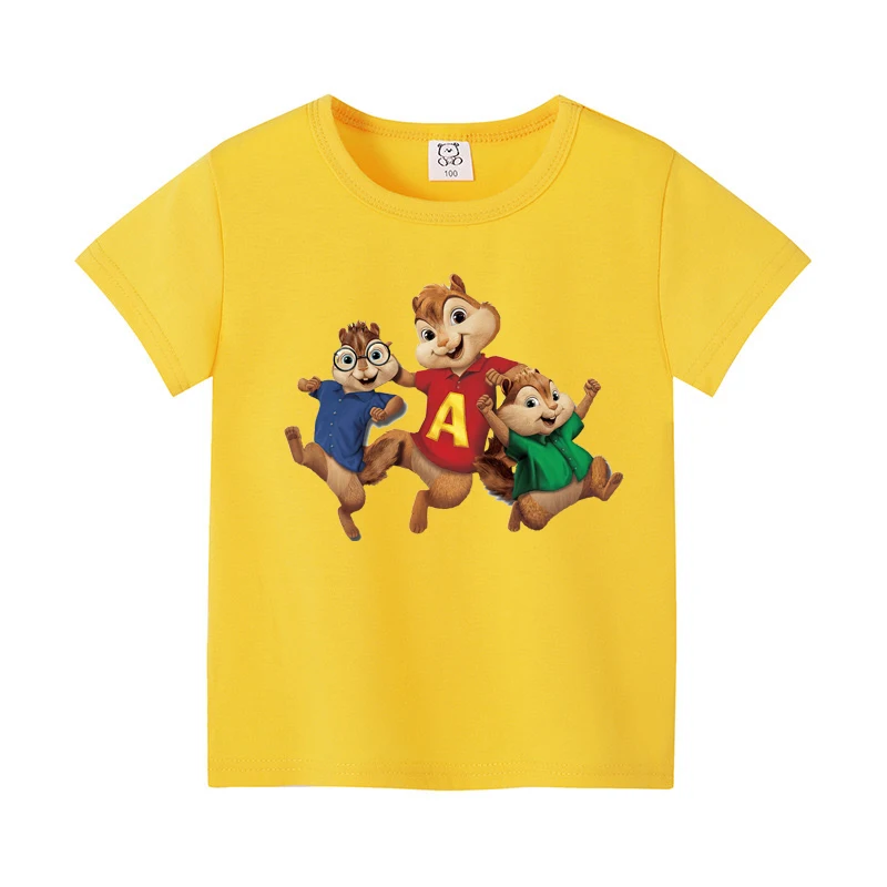 Summer Child Short-Sleeved T Shirt Boys Girls Cute Cartoon Alvin And The Chipmunks 3d Clothes Kids Teenagers Pure Cotton Tops