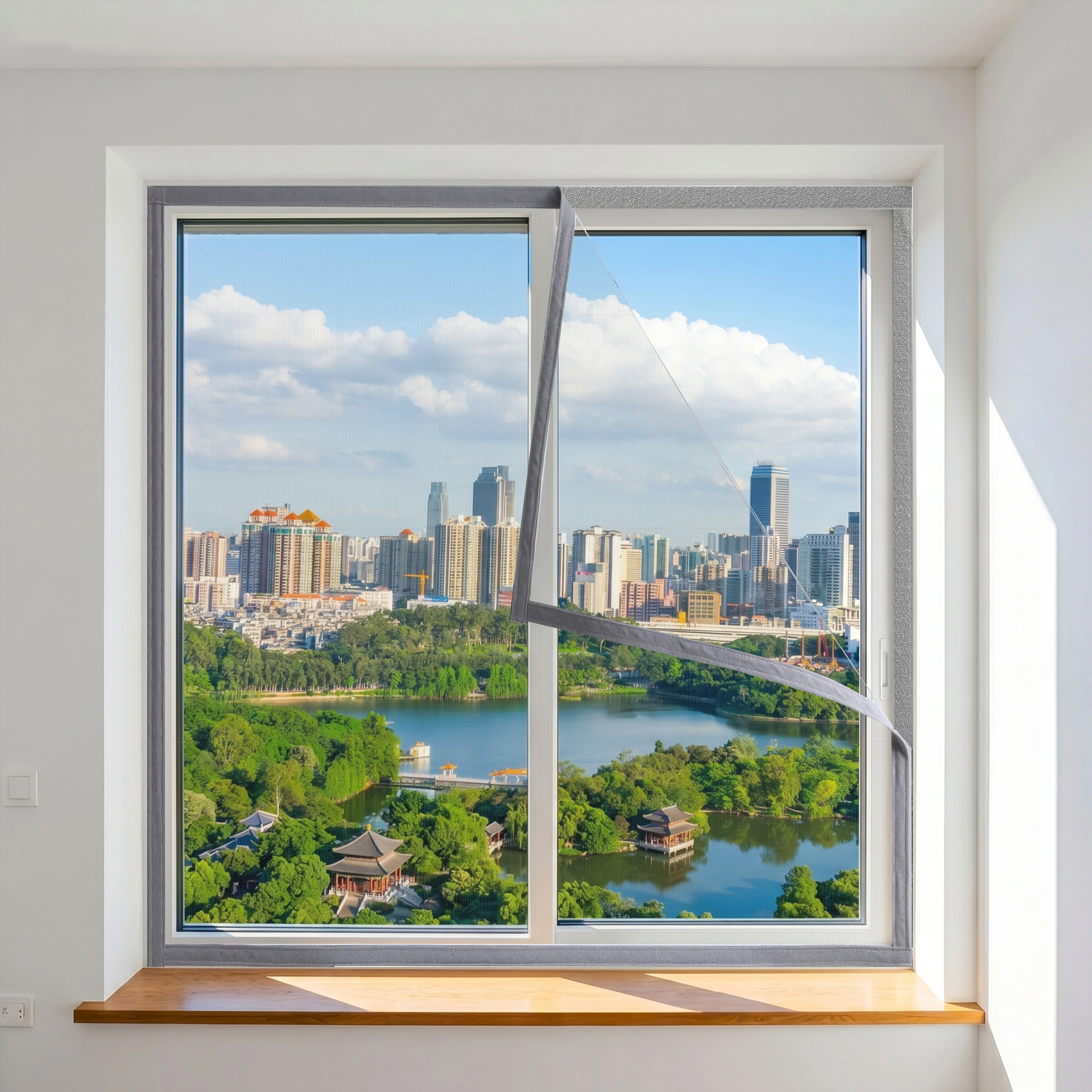 Window Mosquito Net Screen, Breathable Insect Proof Mesh Fabric, Self-Adhesive Fly Screen for Home Window Use,no drilling,gray