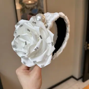 Grande preto branco flor faixa de cabelo arco chapéu cocar maquiagem nupcial baile sessão de fotos fotografia acessórios para o cabelo atacado