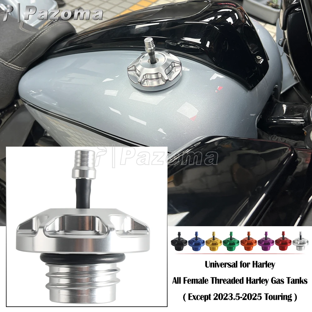 For Harley All Female Threaded Gas Tanks Universal Motorcycle Vented Gas Cap CNC Aluminum Fuel Tank Cover Except Touring 23.5-25