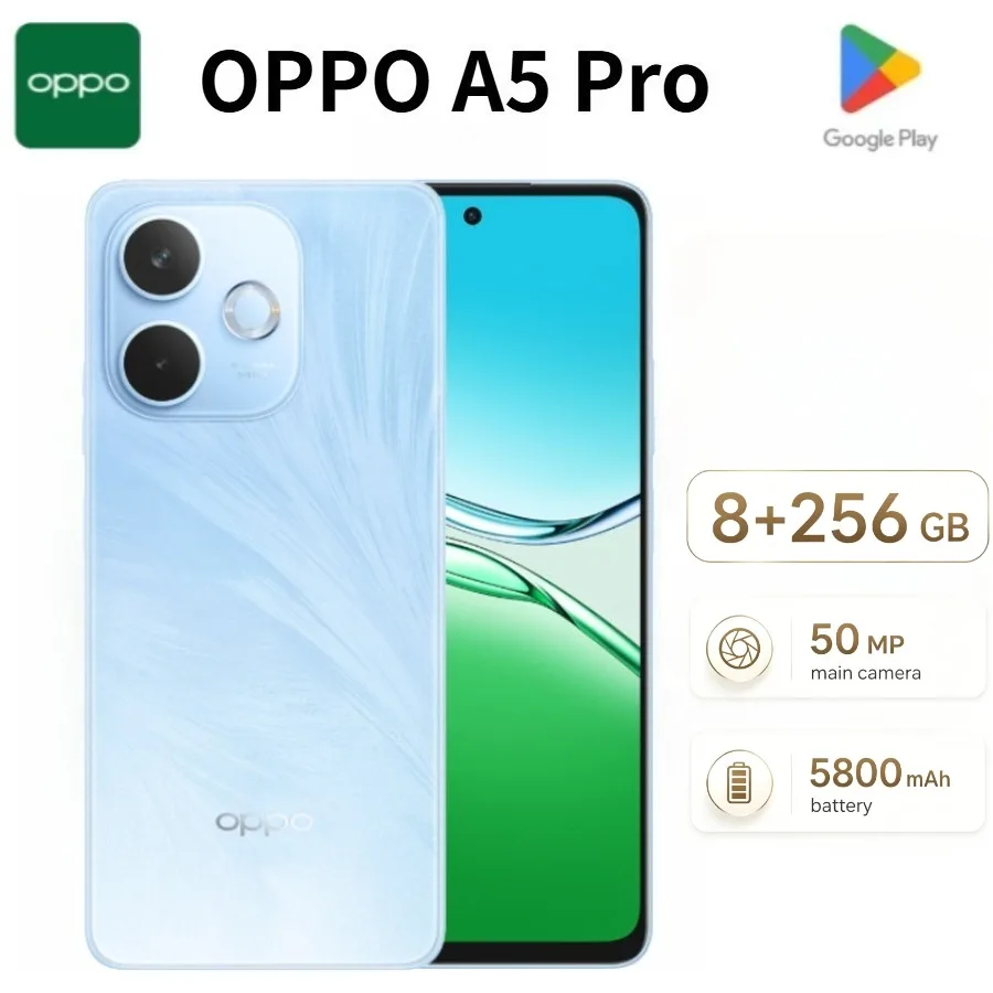 2026 New OPPO A5 Pro 5G Smartphone, 6.7‑Inch 120Hz AMOLED Screen, 5800mAh Battery 45W SuperVOOC Fast Charge, 50MP OIS Main Camer