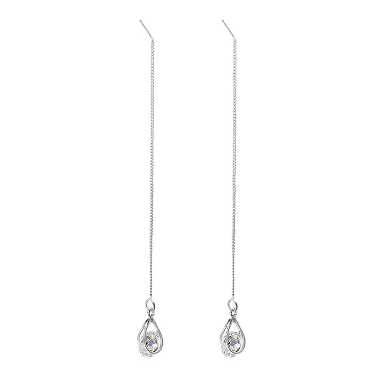 Fashion Personality Earrings Zircon Water Drop Fringe Asymmetrical Ear Line Women\'s Long Earrings Temperament Earrings