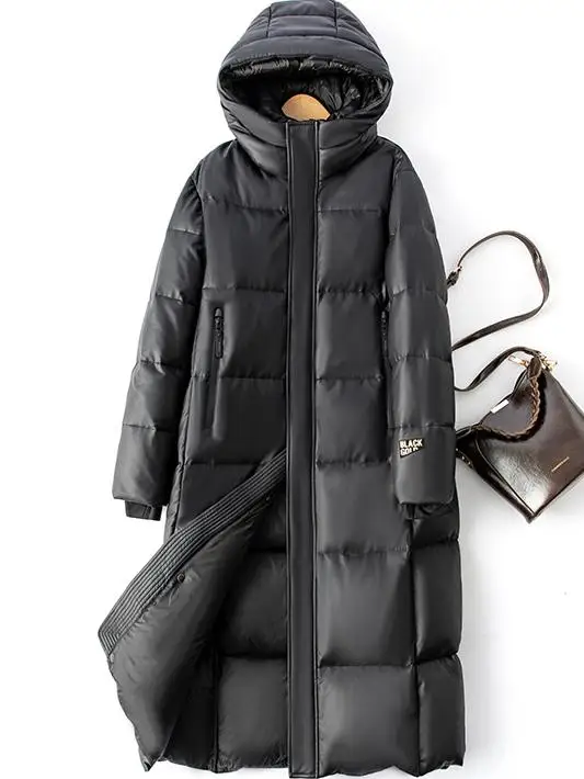 2025 Winter Dames Lange Lederen Jas, Losse Pasvorm, Verdikte Lederen Donsjas, Koreaanse Stijl, Grote Maat, Haining Leder