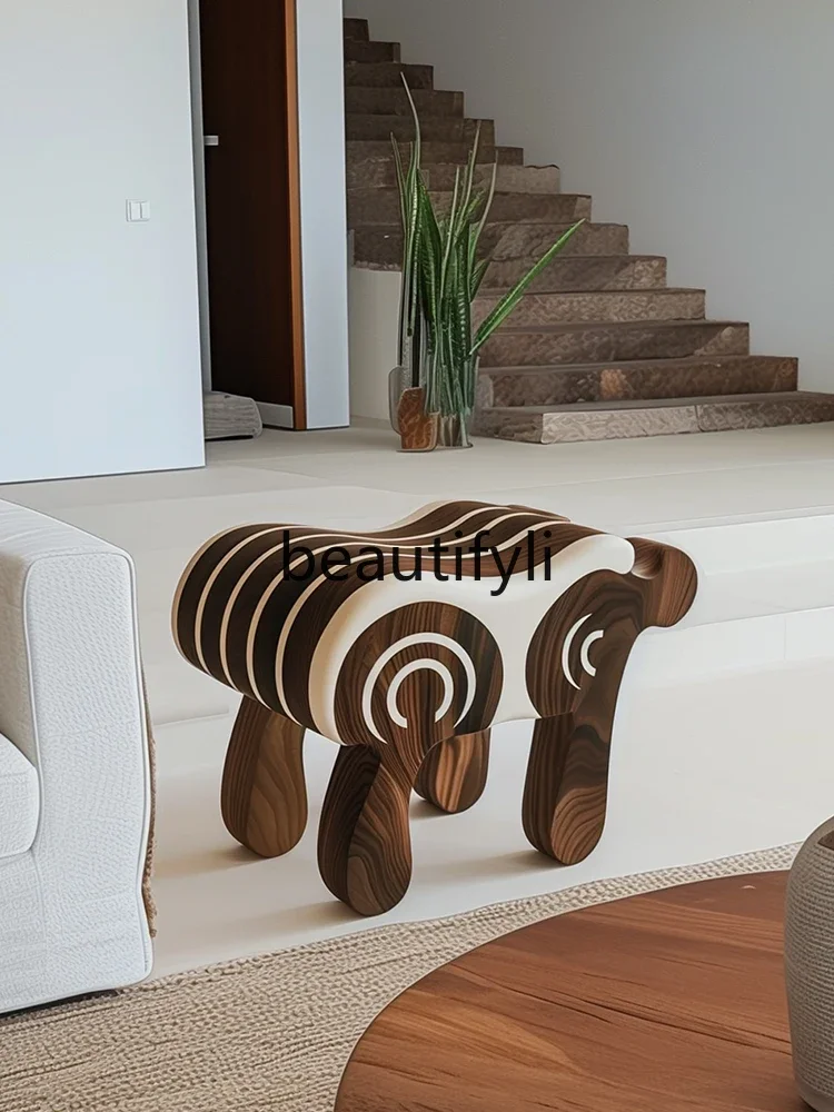 

SS Creative abstract animal solid wood stool Italian household stool low stool seat