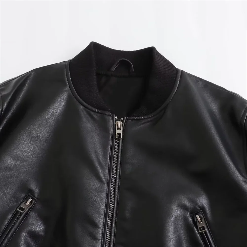 2024 New Autumn and Winter Women's Fashion Versatile Short American style Motorcycle Faux Leather Pilot Jacket Coat Leather Coat