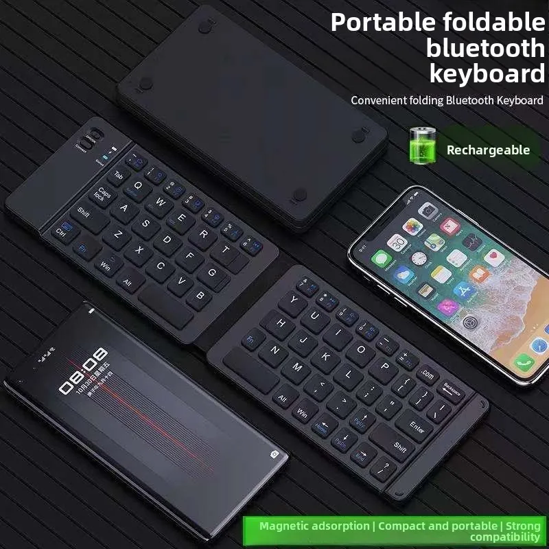 

Dual Folding Wireless Keyboard Compatible with iPad, Mobile Phones, Tablets, Portable Rechargeable Silent Foldable