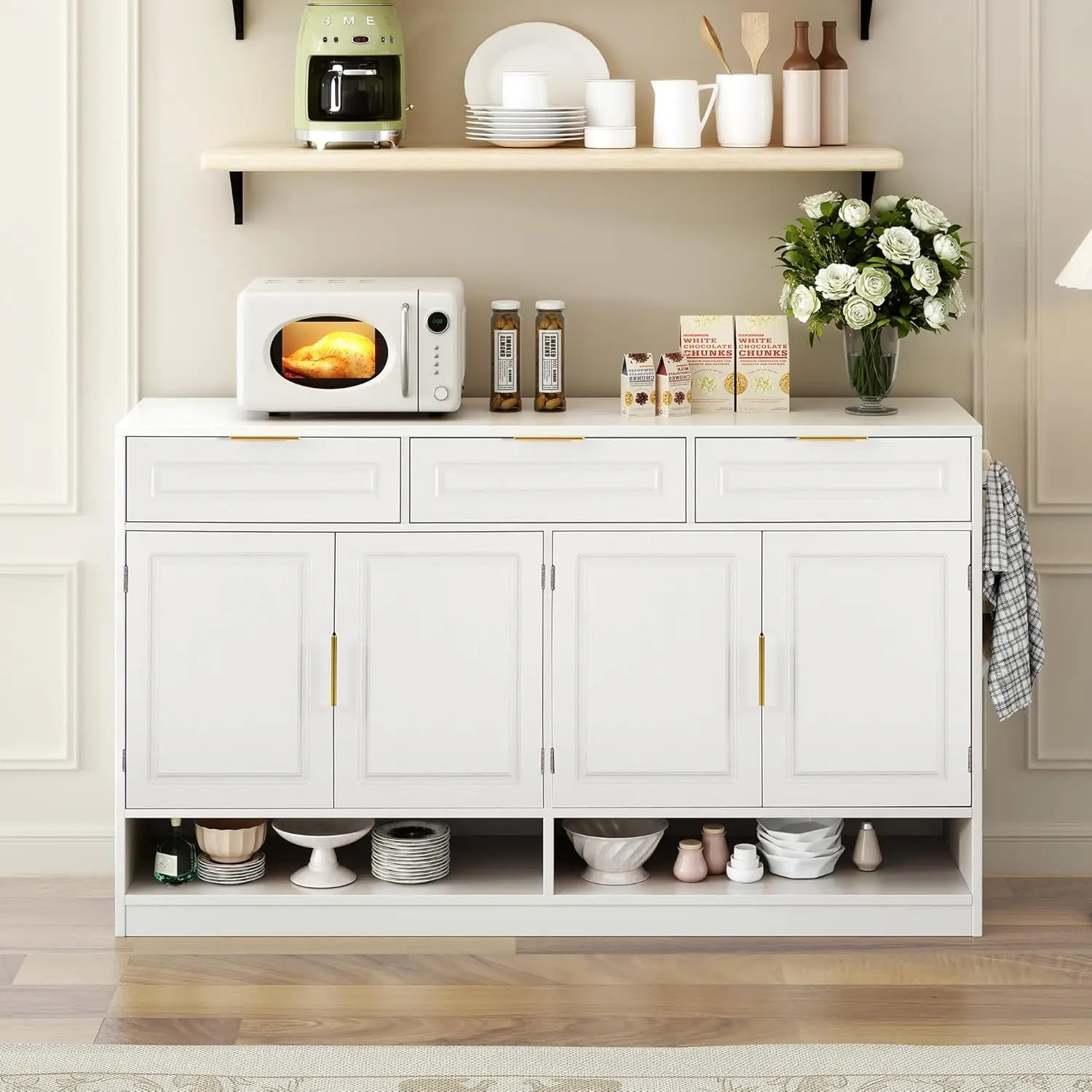 

59" Sideboard Buffet Cabinet 3 Drawers 4 Doors Adjustable Shelf Dining Living Entryway, Customized