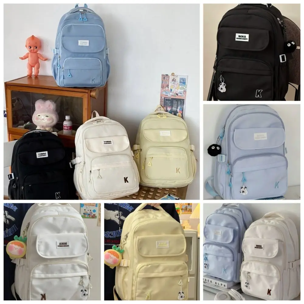 Korean Version Canvas Backpack Large Capacity Casual Travel Schoolbag Back to School Solid Color Computer Bag