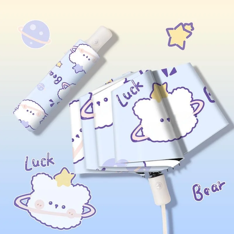 مظلة رقمية أوتوماتيكية ثلاثية الطي بتصميم كرتوني، واقية من الشمس باللون الأسود، حماية من الأشعة فوق البنفسجية، مقاس كبير للاس... #5