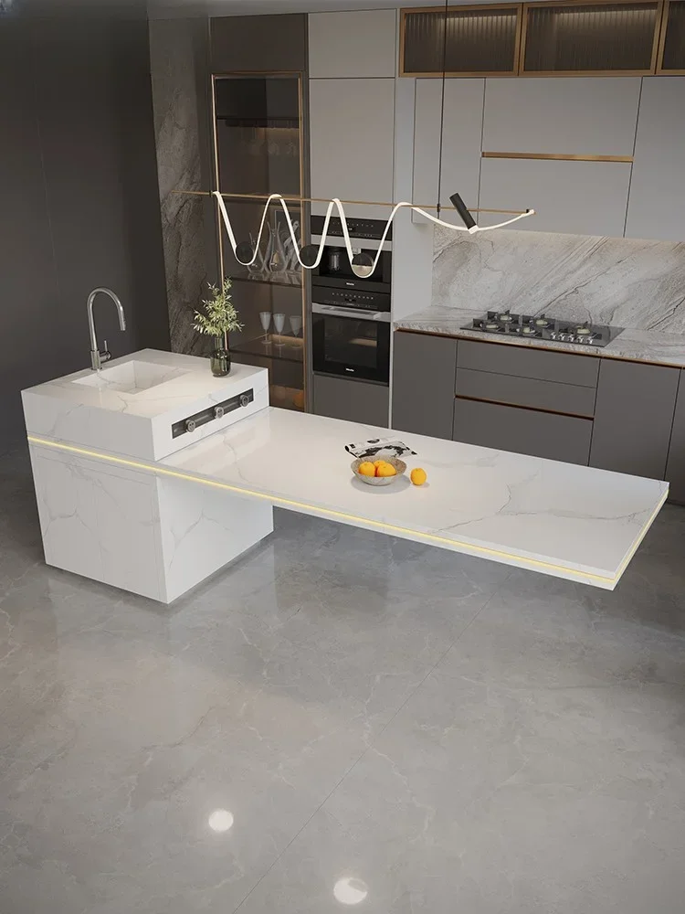 Suspended Rock Plate Island Table and Dining Table Integrated Customizable Kitchen and Household Multifunctional Bar Guide Table