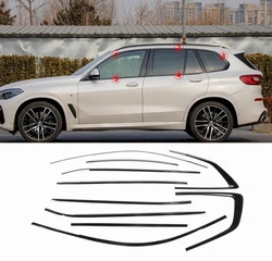 Stainless Steel Car Door Full Window Frame Window Sill Molding Trim Cover For BMW X5 E70 F15 G05 2008-2021 (black silver)
