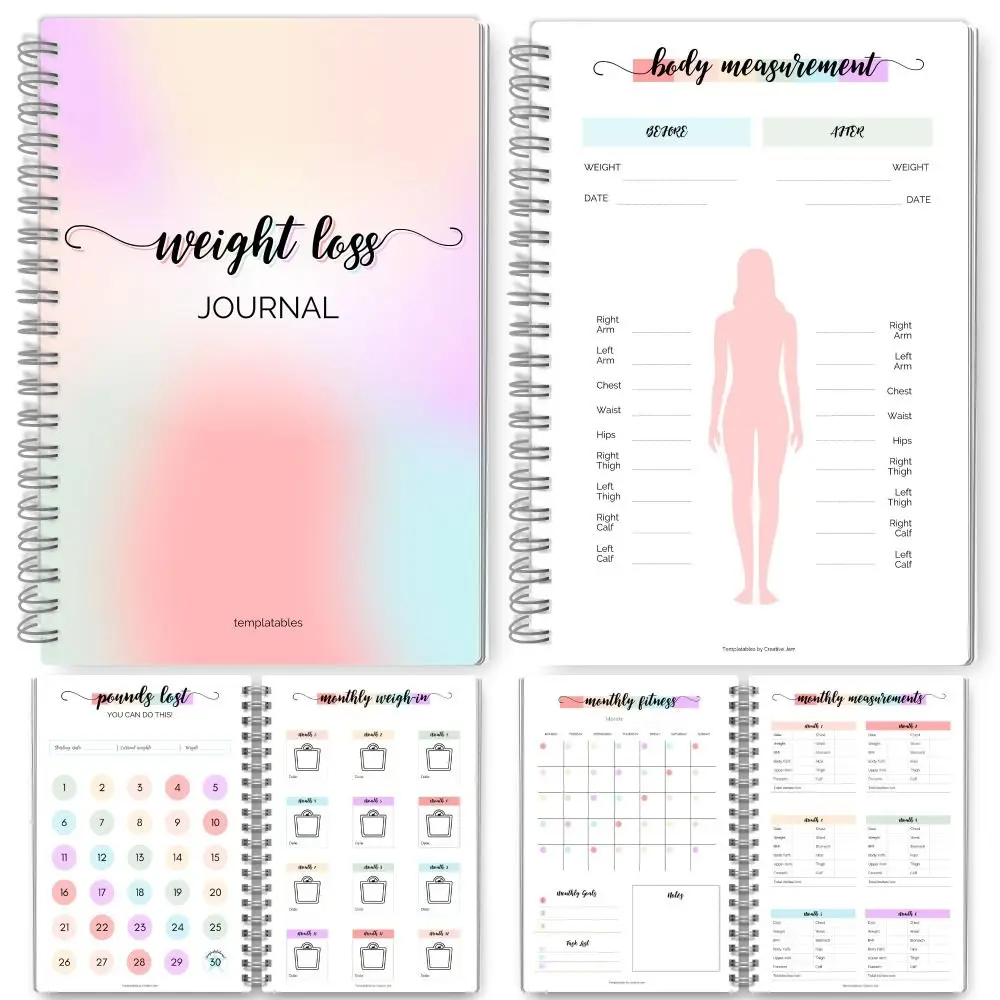

12 Month Weight Loss Plan Book Wellness Planner Goal Setting Monthly Planner Monthly Measurement Progressive Fitness Journal