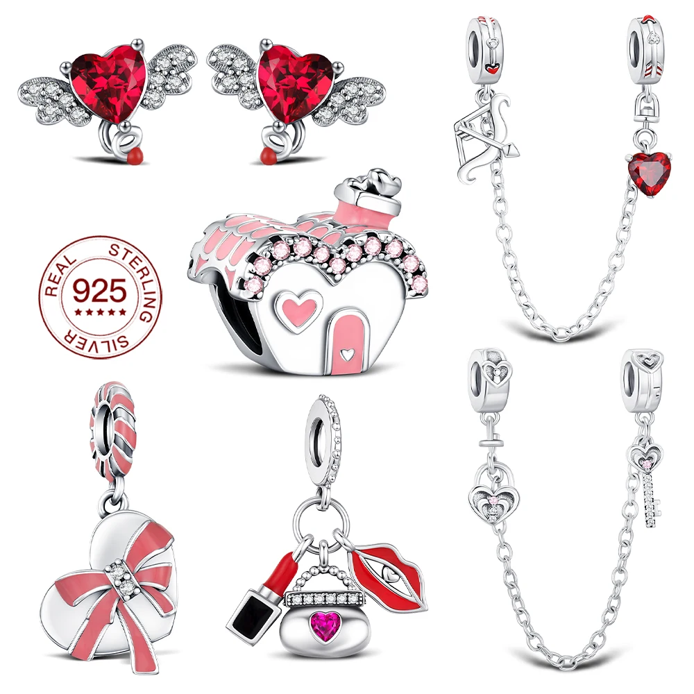 

New 925 Sterling Silver Bead Original Heart Ring Gift Box Pendant For Classic Bracelet Valentine's Day Fashion Jewelry Gift