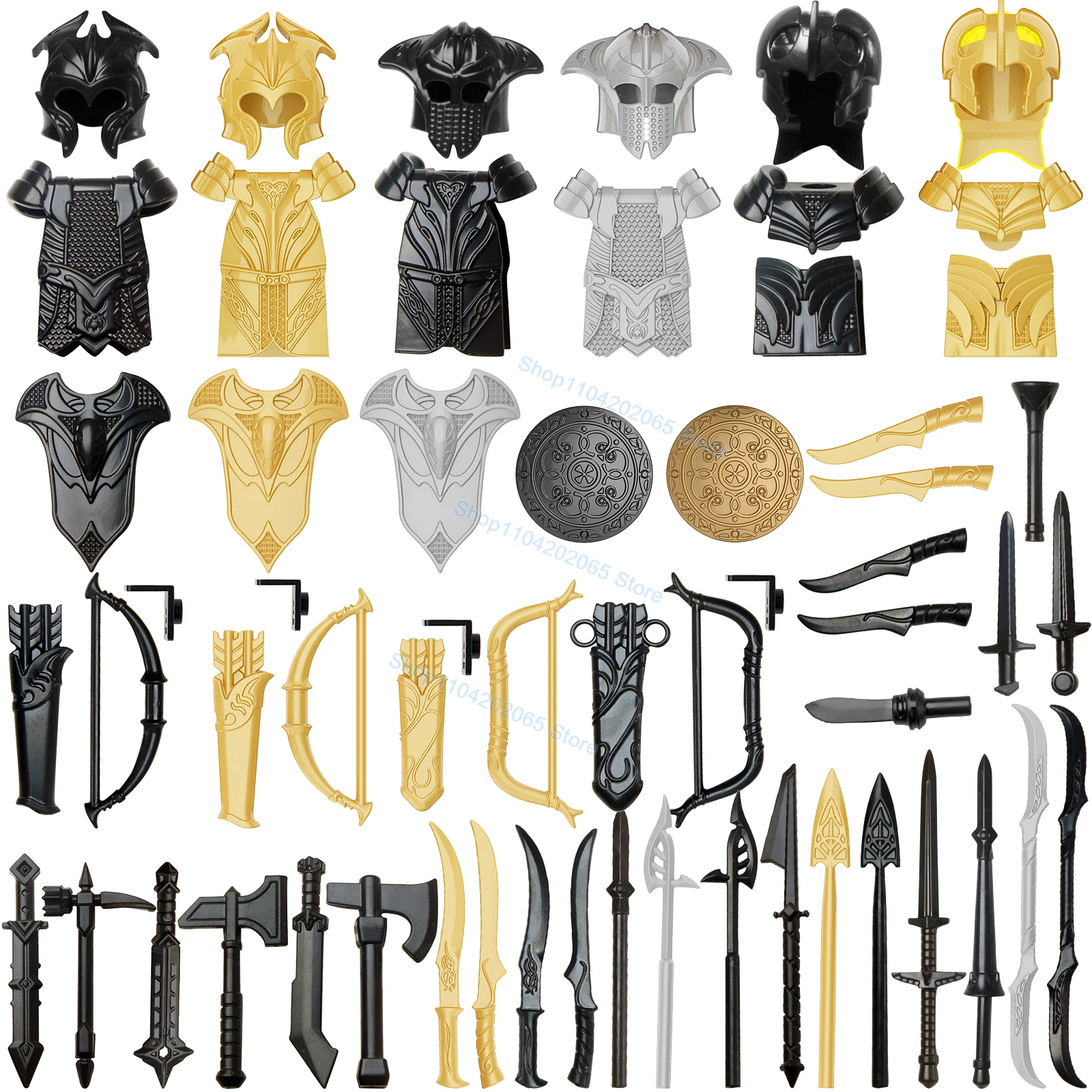 

10PCS Medieval Military Cavalry Warriors Knight Building Blocks Helmet Spear Armor Model Weapons Figures Kids for Toys PJT051