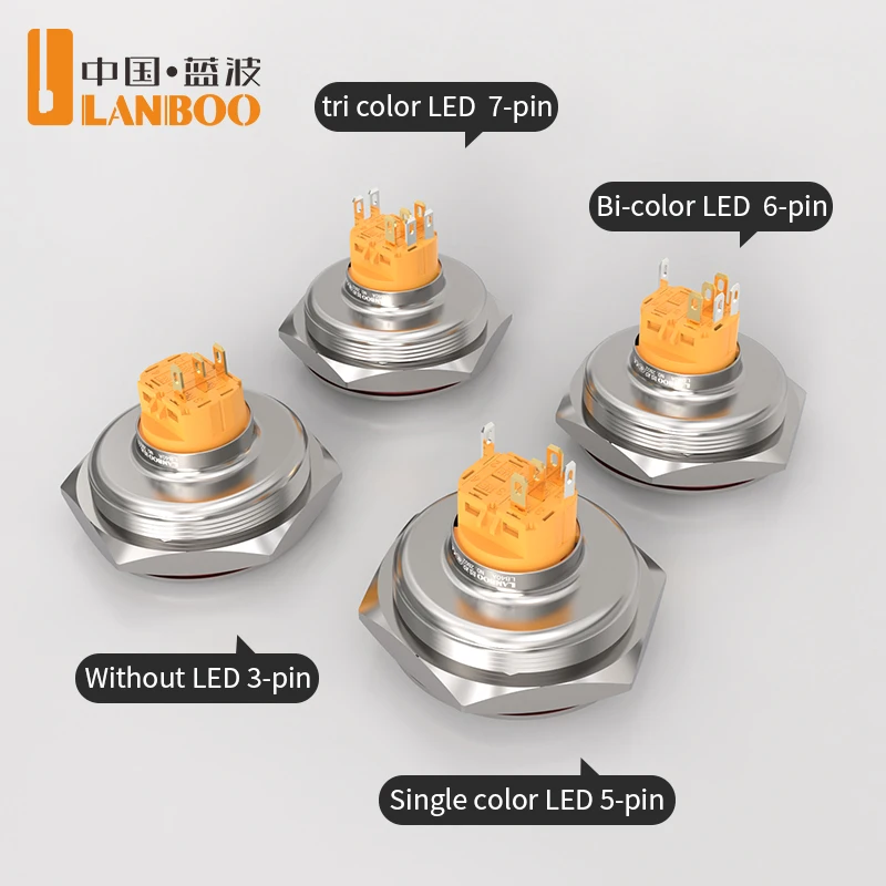 LANBOO 40mm latching momentary 1NO1NC/2NO2NC with LED  stainless steel push button switch