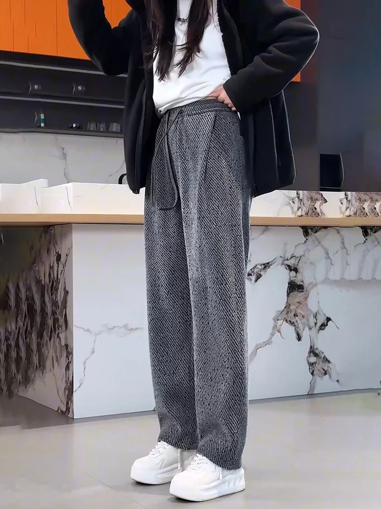 

Мужские брюки прямого кроя с подкладкой, осенне-зимние повседневные брюки, облегающие, молодежные, модные, из полиэфирного волокна, устойчивые к сминанию