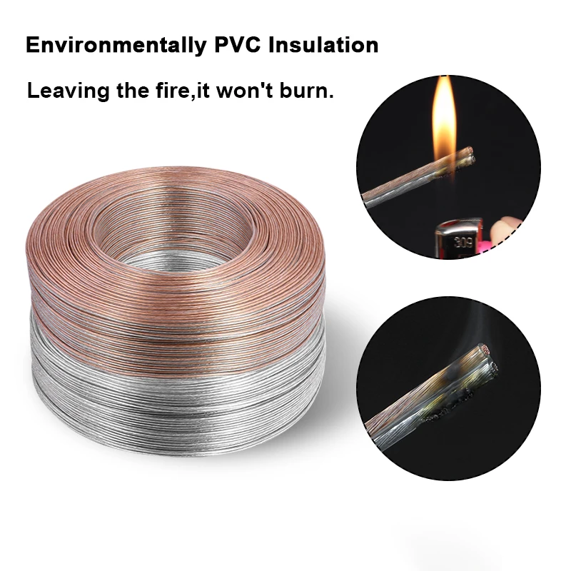 1~100M UL2468 PVC Electrical Wire Transparent 2 Pins Cable 30AWG ~ 16AWG Speakers Audio Headphone LED Strip Lamp Extension Cord
