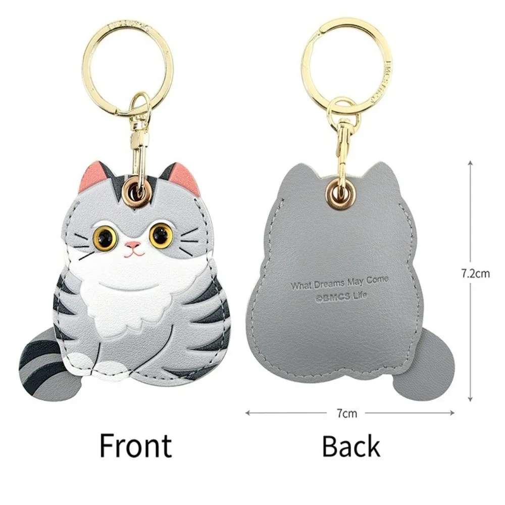 Girl Boy Use Leather Material Kitty Key Chain Calico Design Cute ID Card Holder Cat Keychain Car Key Ring