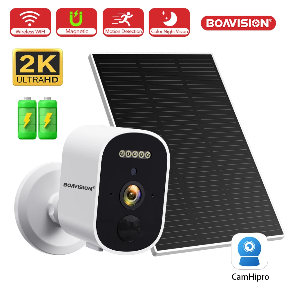 2​K 3MP FHD WIFI Solar Panel Camera built-in 2*18650 Battery Color Night Vision Magnetic Base Two Way Audio Security Camera