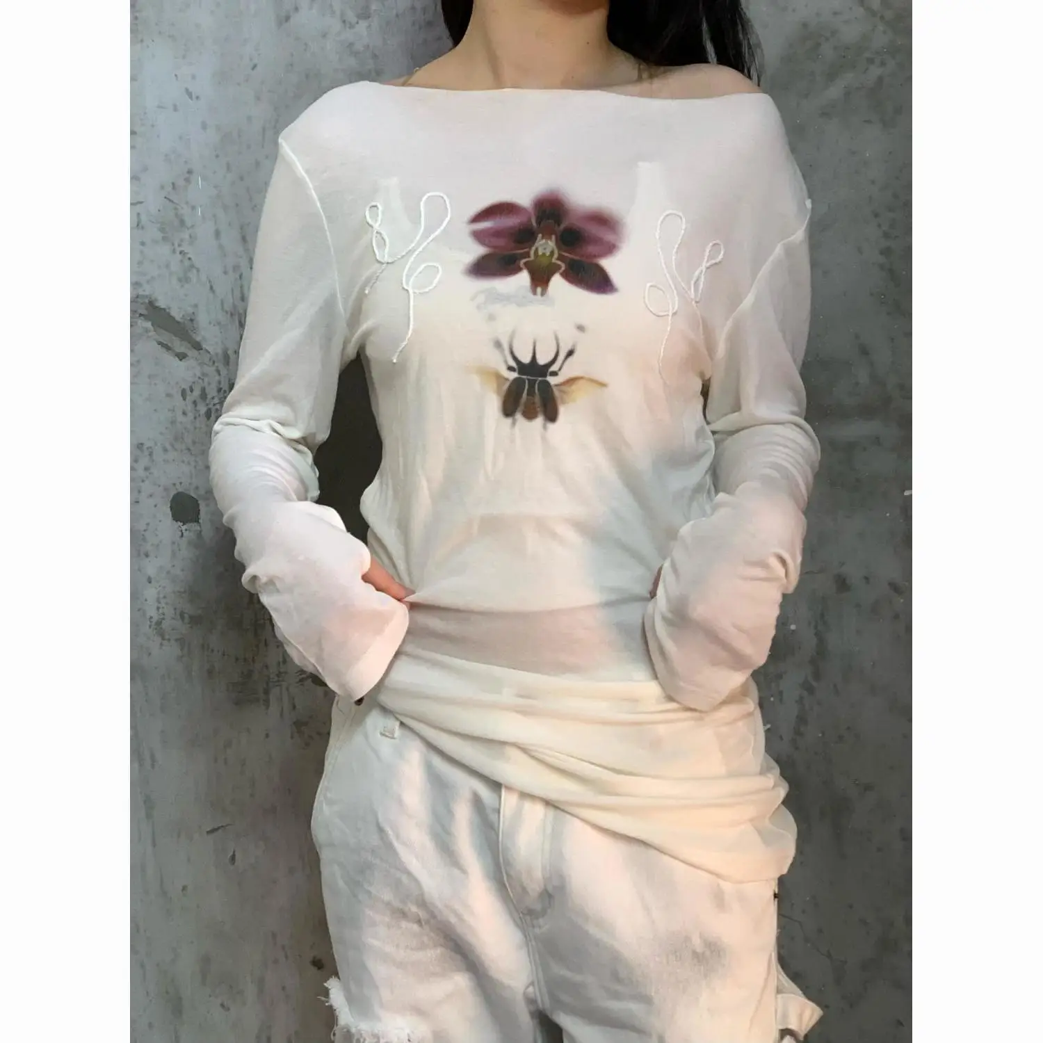 Fairycore Slim Graphic T Shirts Long Sleeve Korean Fashion 2000s Clothes Y2k Women's T-shirt 2025 New Spring Tops Tees