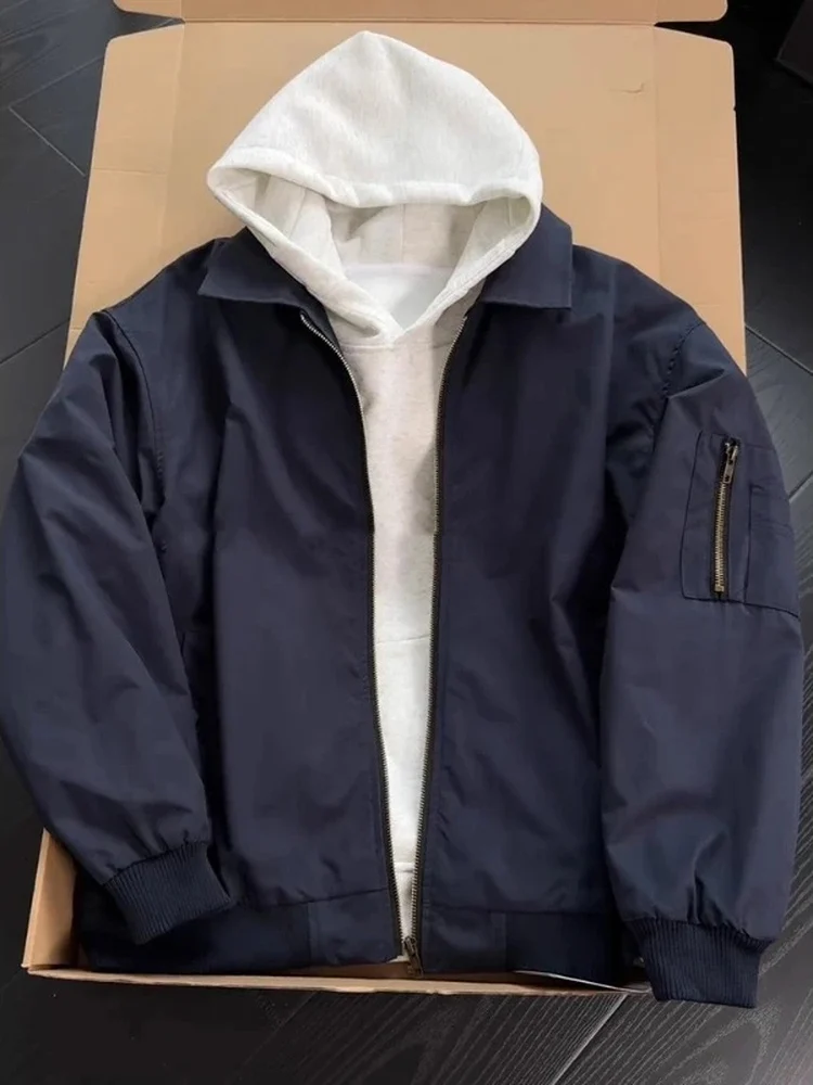 

Thiened Winter Flight Jaet Men's Cotton Coat k Blue ort Sle Not Puffy Warm Youth Faion Stand Fit Zipper Closure