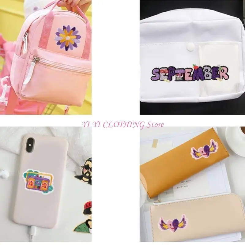 

N5KF 6 Pieces Embroidery Decorative Applique Set with Letter Theme Design Fabir Patches for Customizing and Upcycling Clothes