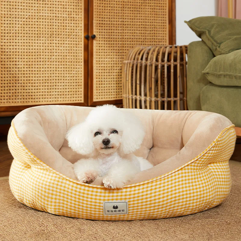 Autumn and Winter New Kennel Four Seasons Universal Plaid Colorblock Teddy Small Dog Bed Sofa Cat Nest Pet Supplies Accessories