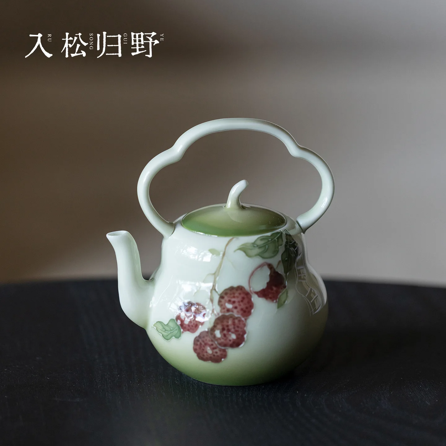 Inno Kaimatsu Arita Ware Pastel Lychee Gourd Handle Teapot Handmade Creative Gradient Green Brewing Pot Kung Fu Tea Set