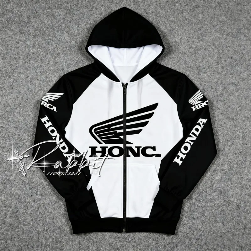 

Honda Racing Team 2025, модная повседневная толстовка с капюшоном для велоспорта, мужская свободная толстовка-кардиган для любителей гонок на мотоциклах, для любителей бездорожья