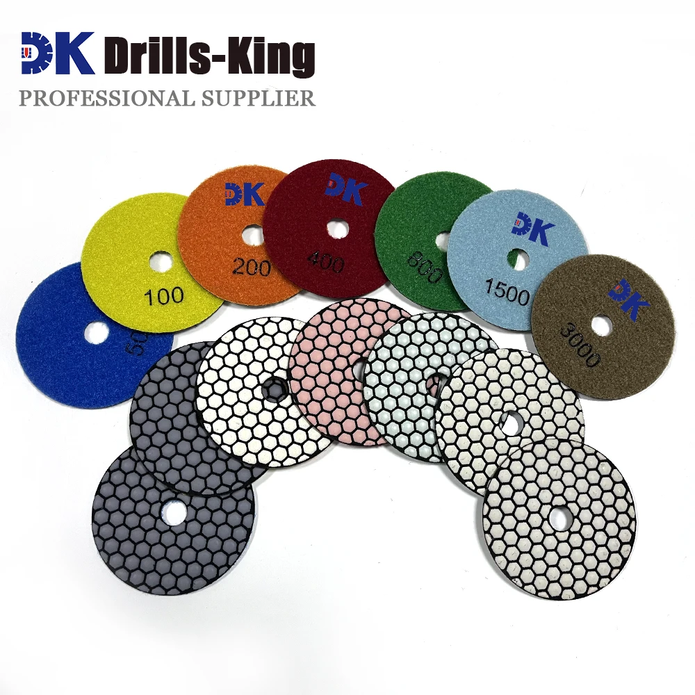 4inch 100mm Dry Polishing Pads Set Diamond Sanding Discs for Granite Marble Tile Stone - 7Pcs- Grit 50/100/200/400/800/1500/3000