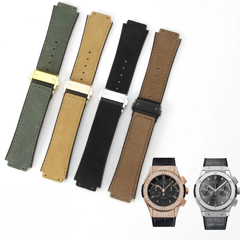 Suede Genuine  Gold Folding Buckle Accessories for Hublot Yubo Tattoo Big Bang Series26*19mm Rubber Underskin Watch Band