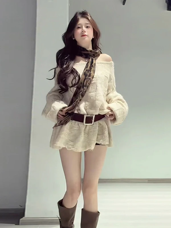 

Вязаный свитер Design Sensation с поясом, мягкий, средней длины, осенне-зимний, нежный, универсальный, для ранней осени, шерстяной вязаный топ для женщин