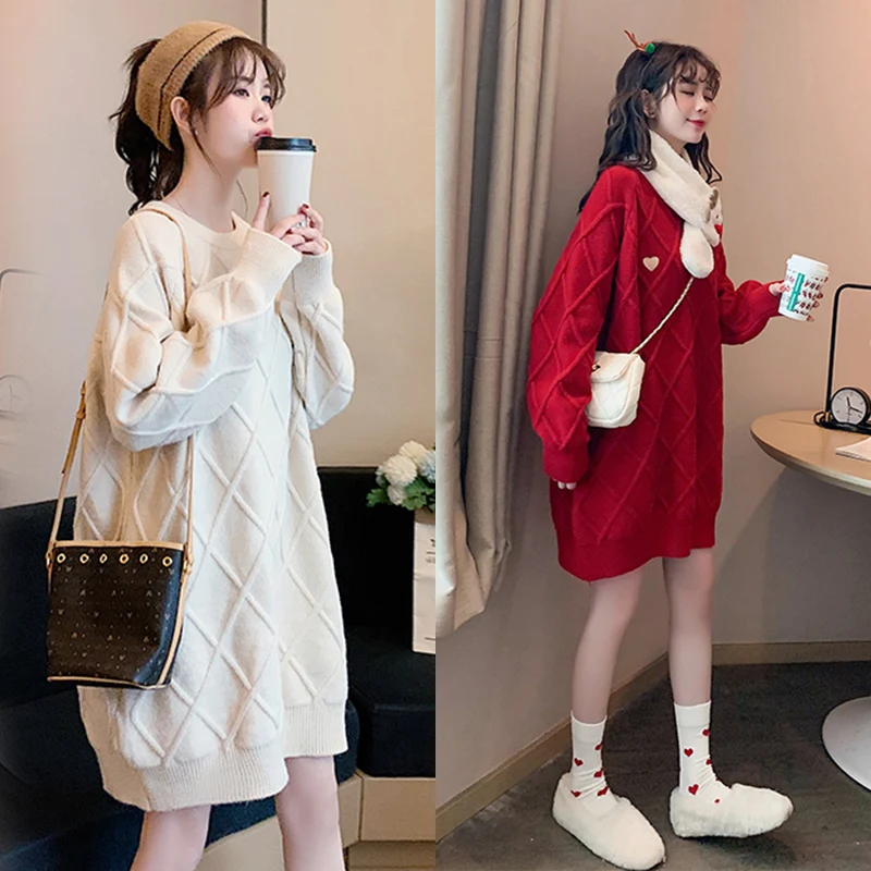 Plus Size Mid-Length Knitted Sweater Dress Women 2024 Autumn and Winter New Plus size Fat Sister Loose Lazy Sweet Cool Sle Dress