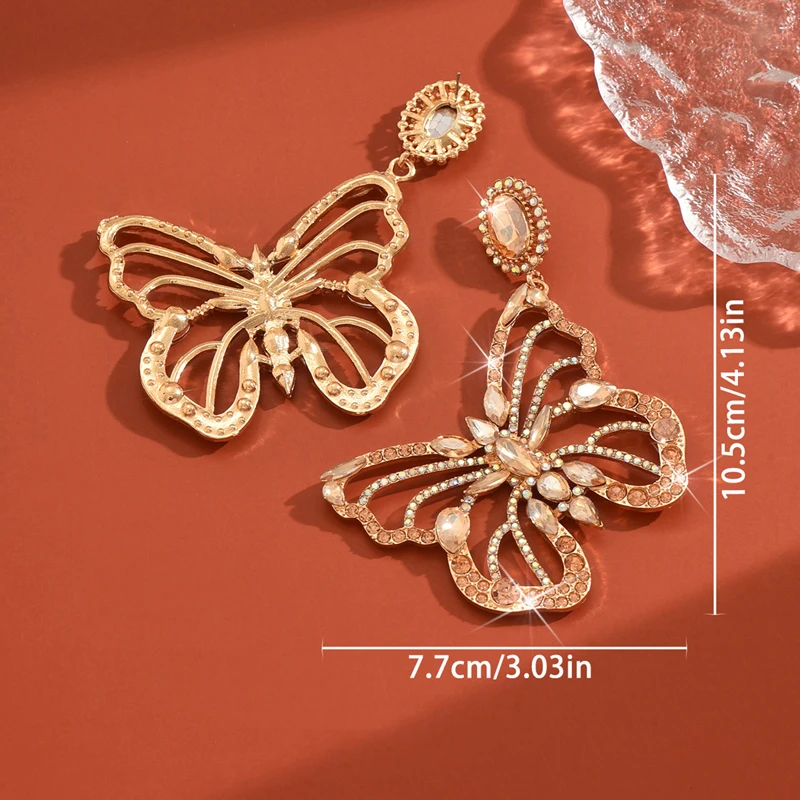 

Women Earring Exaggerate Rhinestone Butterfly Earrings Statement Hollow Large Crystal Dangle Earrings Party Jewelry Accessories