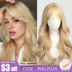 EASIHAIR-Perruques synthétiques ondulées dorées avec longue frange pour femme, cheveux de fête, degré de chaleur naturel, sable, blond, cosplay, lolita