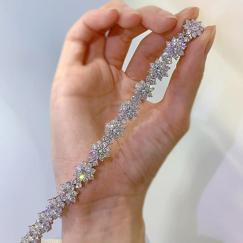 Full set sunflower bracelet s925 silver brocade cluster simulation diamond flower shaped bracelet full circle diamond bracelet