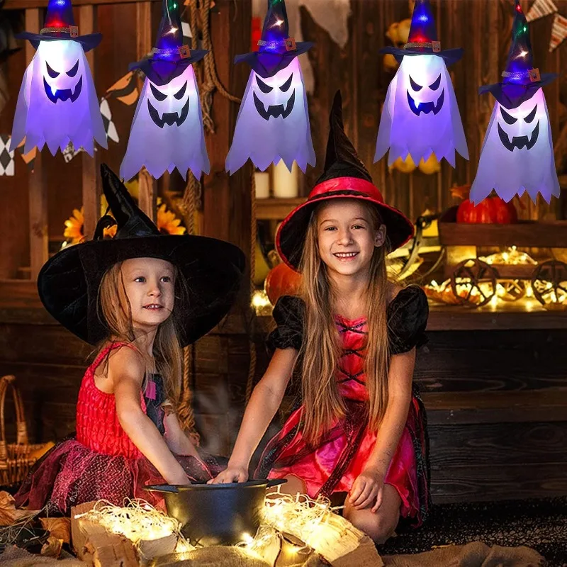 Halloween Leuchtende Hexenhüte als Laternen, Hängedekoration für Garten, Veranda, Zimmer, Innen- und Außenbereich, Feiertagsparty-Requisiten und Dekoration – Detail 4