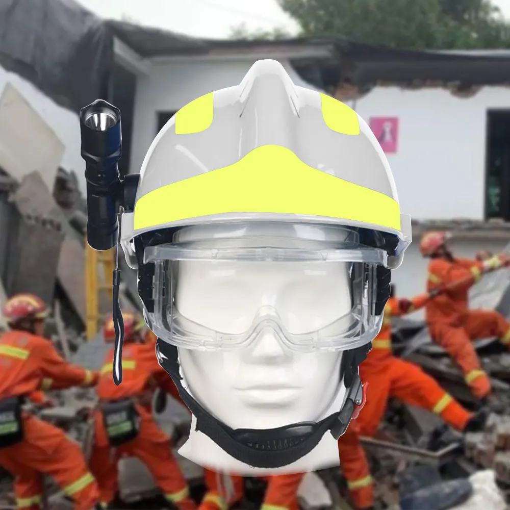 F2 helm keselamatan penyelamatan darurat, helm ABS dengan lampu depan dan kacamata pelindung helm pelindung pemadam kebakaran