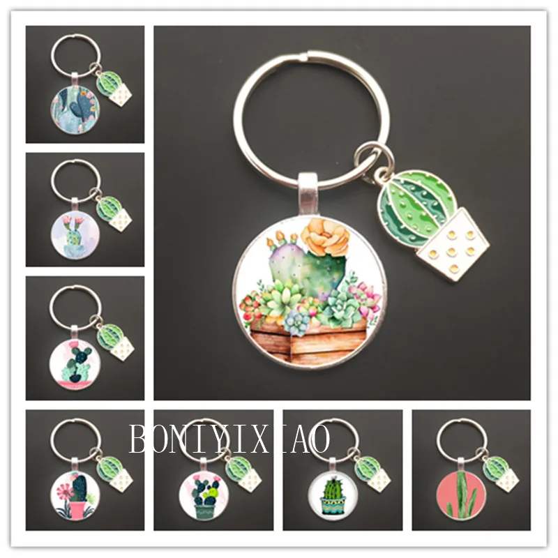 Schöne Kaktus Keychain Frauen Sukkulenten Vergossen sukkulenten Pflanzen Förmige Schlüsselbund Ring Auto Schlüssel Ketten Beste Geschenk für Freund