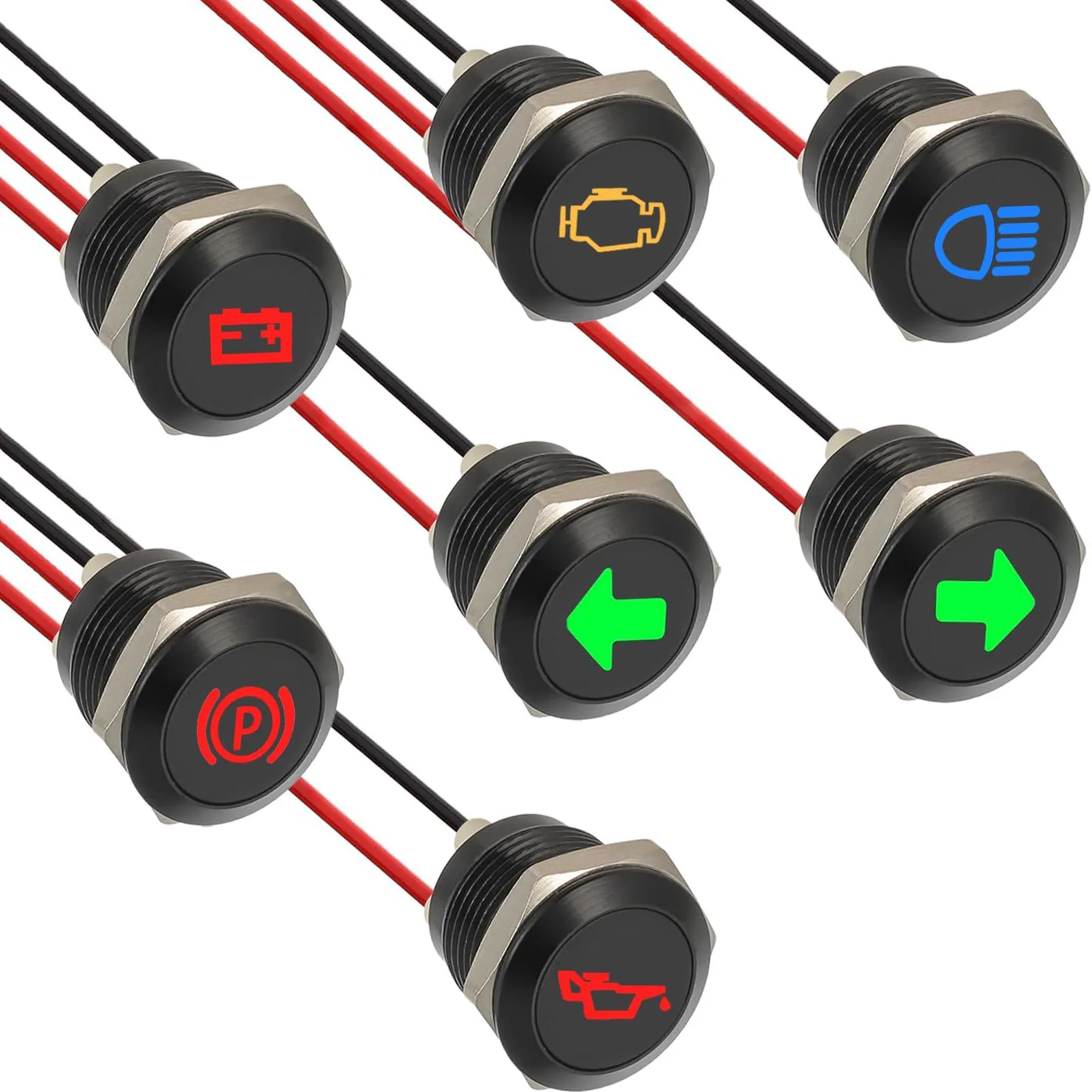 7Pcs/Set 12mm Metal Indicator Light Car Motorcycle Waterproof LED Pilot Signal Lamp Panel Dashboard Warning 12V 24V Accessories
