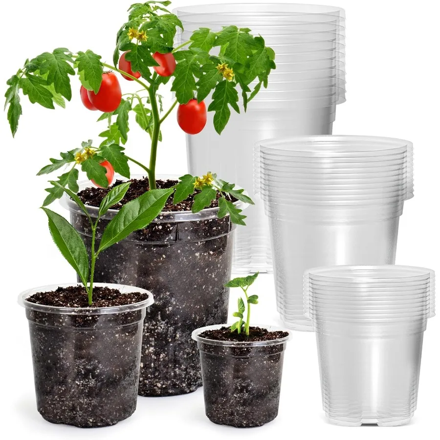 

30 Packs 6.7 5 4 Inch Reinforced Clear Nursery Pots with Drainage Hole Transparent Variety Pack Plastic Plant Pot Seedling Plan