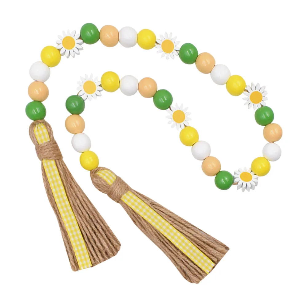 

Colorful Wooden Bead Garland Hemp Rope Tassel Spring Tiered Tray Decoration Rustic Beaded String Hanging Decor Party Pendant