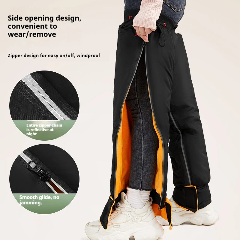 Winter Cycling Leg Warmers Thermal Fleece Lined Windproof Bike Knee Protector Side Zipper Reflective Bicycle Riding Leg Covers view 5