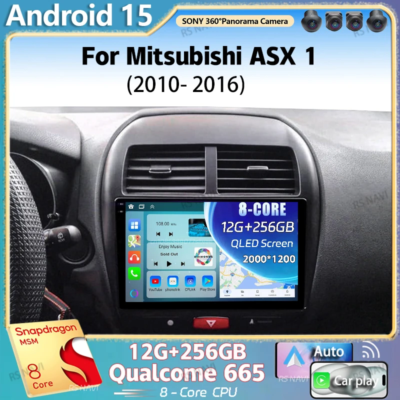 Android 15 para Mitsubishi ASX 1 2010 - 2016 2K QLED Android Radio de coche reproductor de vídeo Multimedia GPS estéreo CarPlay 4G unidad principal