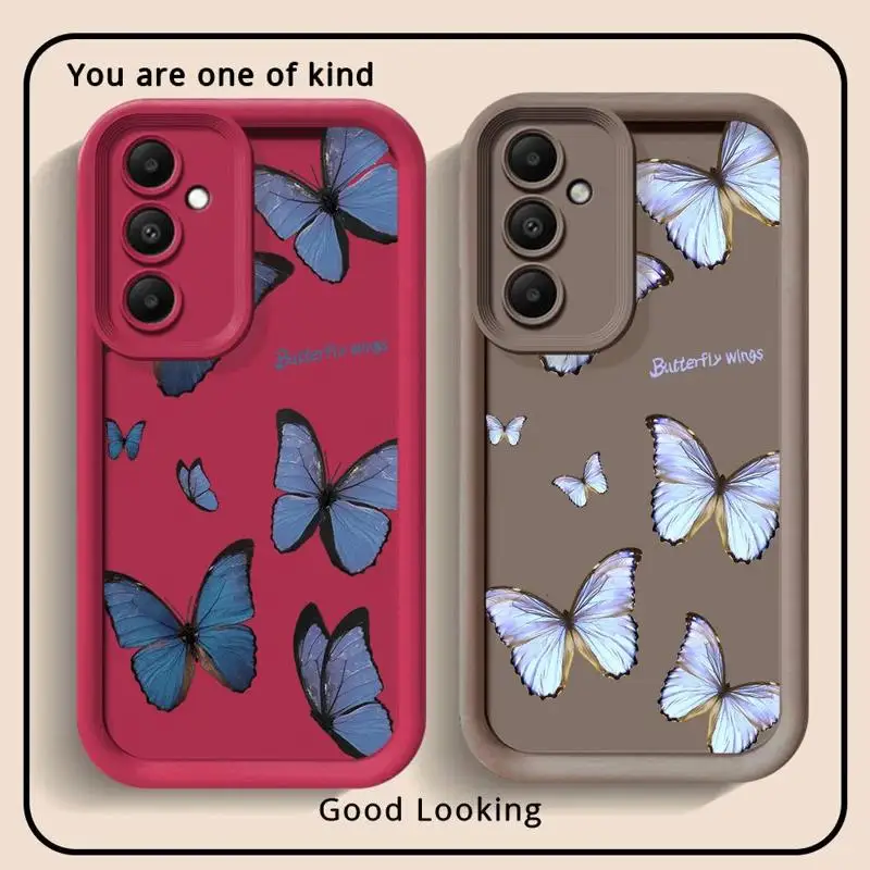 Red Blue Butterfly Phone Case for Samsung Galaxy A20 A71 A03 A50 A04e A51 A30 A10s A31 A04s A05s A21s A04 A20s Soft Cover