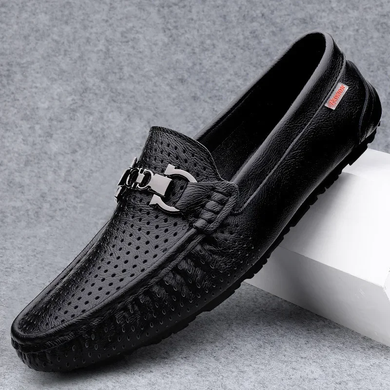 

Moccasins Loafers Men's Genuine Leather Business High-End Hollow Slip-on Men's Breathable