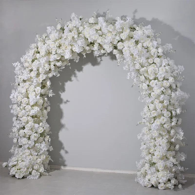 Floral Backdrop White Stand Rose Flower Row Artificial Silk Arch Flowers for Wedding Arch Arrangement Event Decoration Design