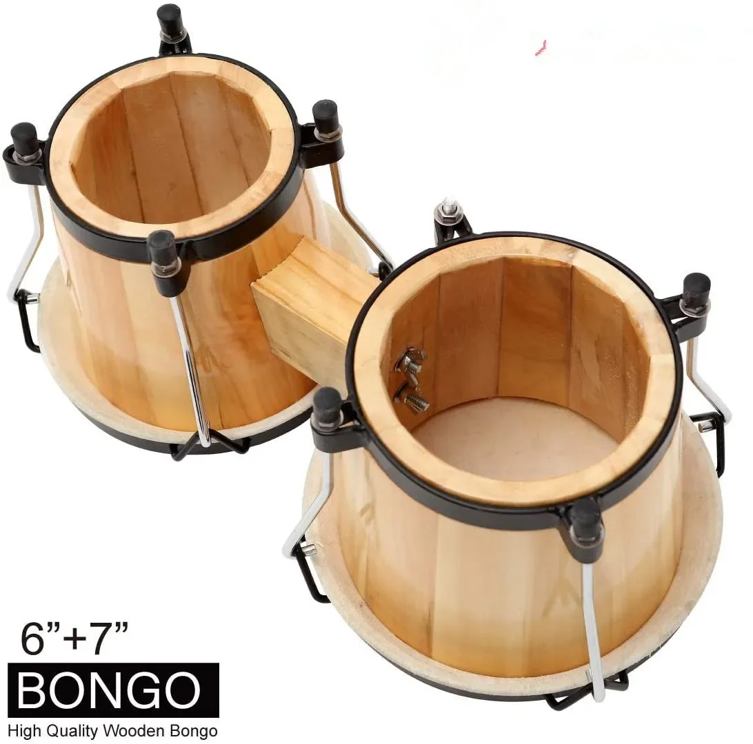 

High Quality Solid Wood Sheepskin Bongo Drums Hand Drum 7 Inches+8 Inches Bongo Drums