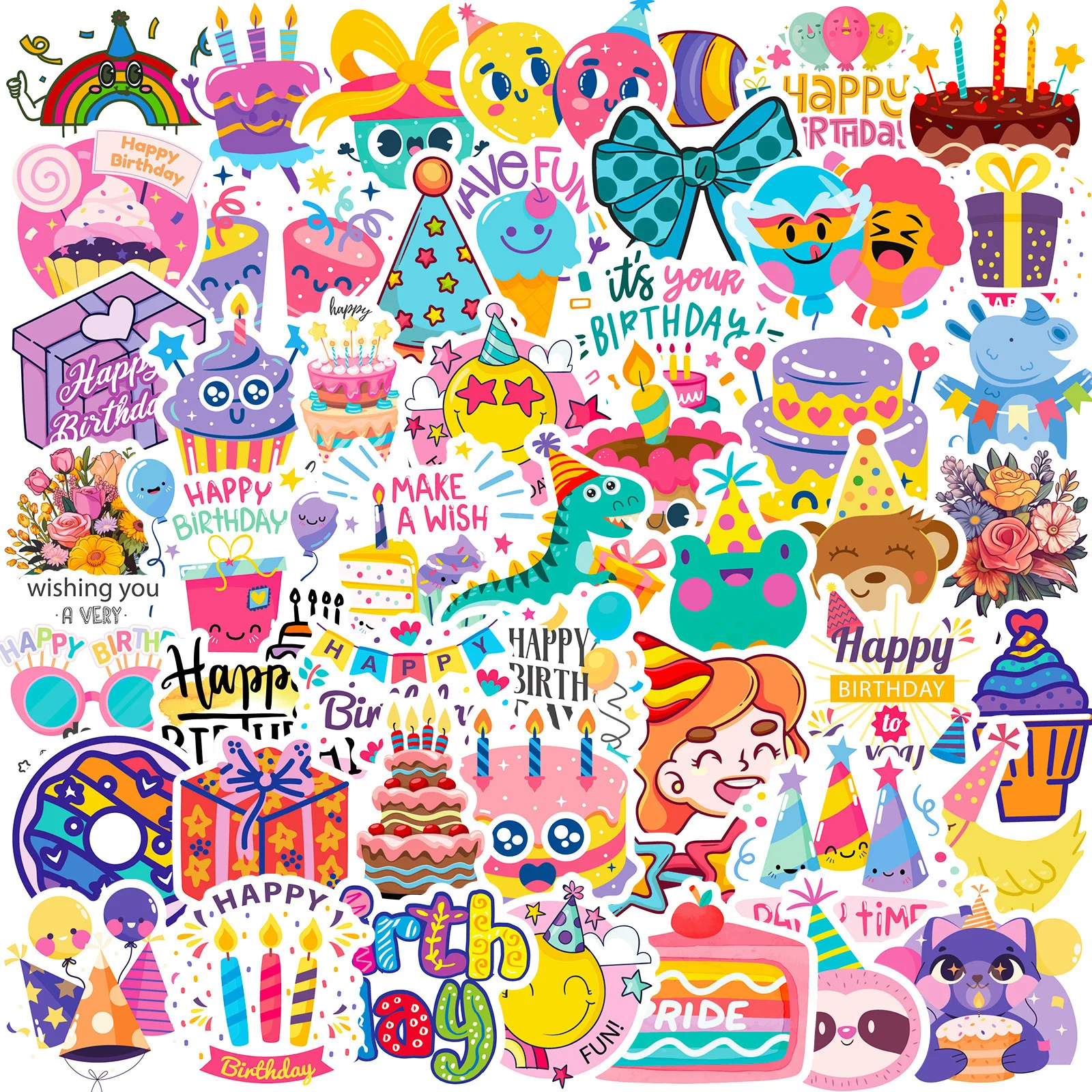 50Pcs Celebrating Birthday Party Series Stickers For Mobile Phone Shell Skateboard Decorative Stickers DIY Toy Sticker Pack